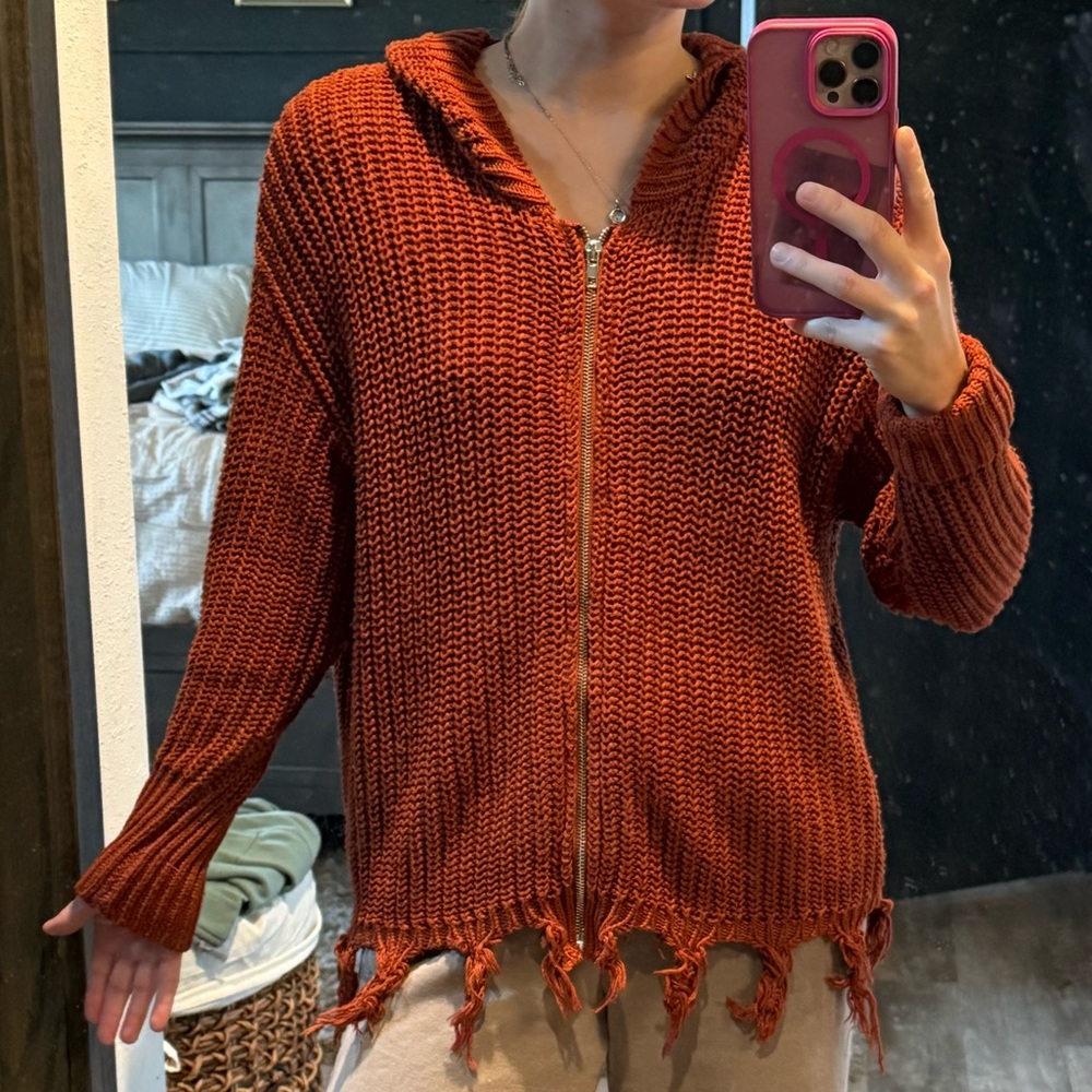 Purple Snow Burnt Orange Fringe Cardigan